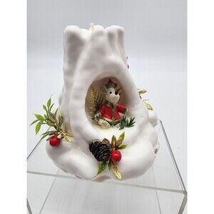 VTG Christmas Sculpted Wax CANDLE Art Mouse Snow Pinecone Berries Pine Unused